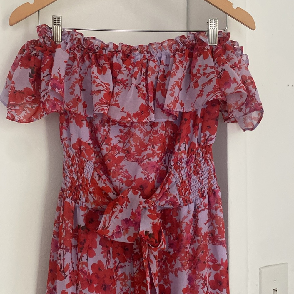 Sachin & Babi Riley Ruffled Off-Shoulder Chiffon Gown - Picture 7 of 7